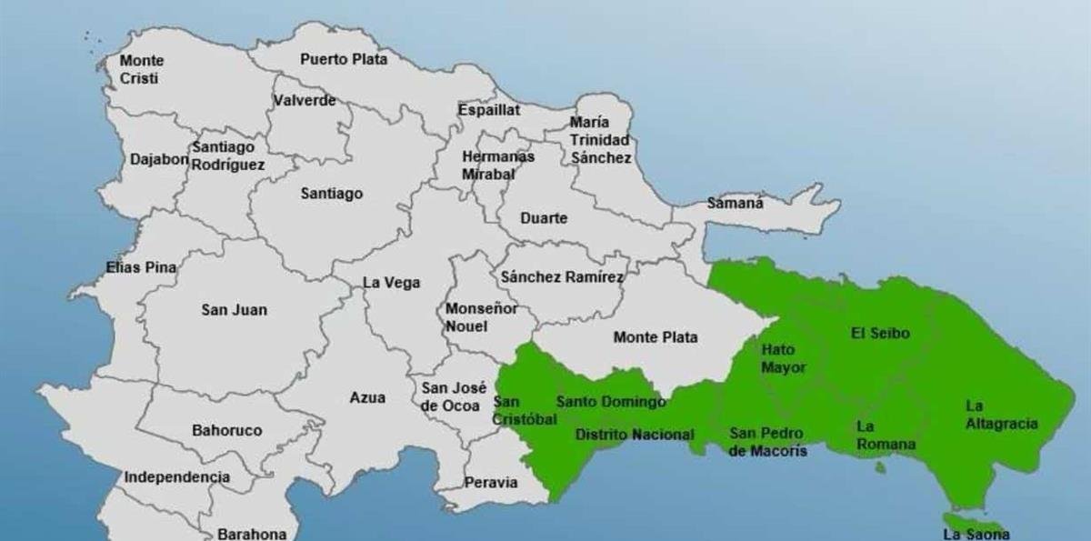 Fuertes lluvias este domingo sobre RD con ocho provincias bajo alerta verde