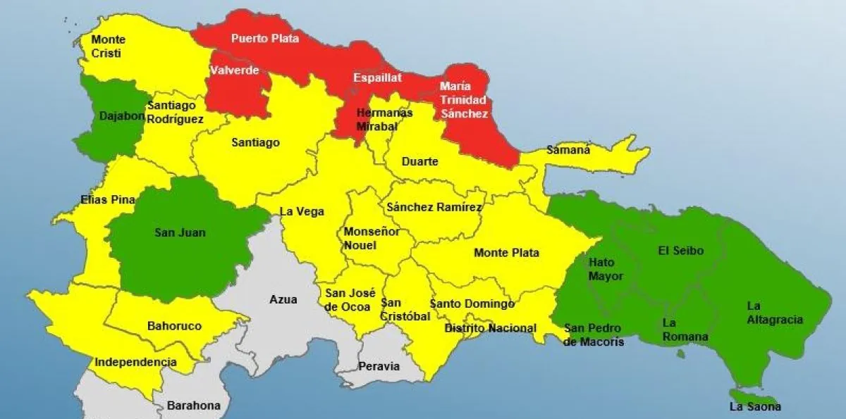 ¿Dónde hay alerta por lluvias en RD? COE eleva niveles en 4 provincias y mantiene 17 en amarilla